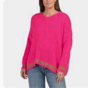 Debbie Katz Lula Lurex fuchsia Italian Wool Cashmere Sweater One Size NWT